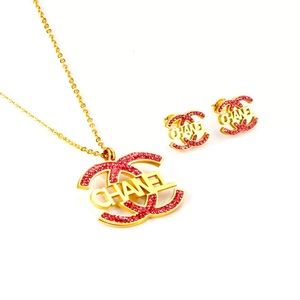 Designer Inspired Two Piece Pink Cubic Zirconia Rhinestone Earrings & Necklace